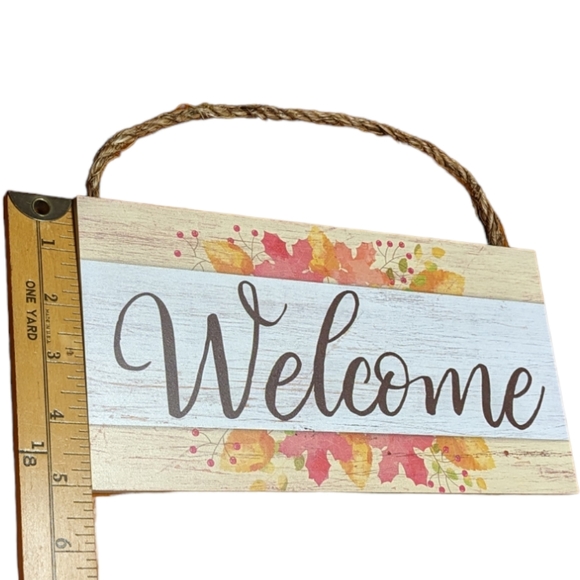 Wincraft Autumn Leaves Watercolor Style Wooden Welcome Sign with Rope Hanger - Picture 4 of 6